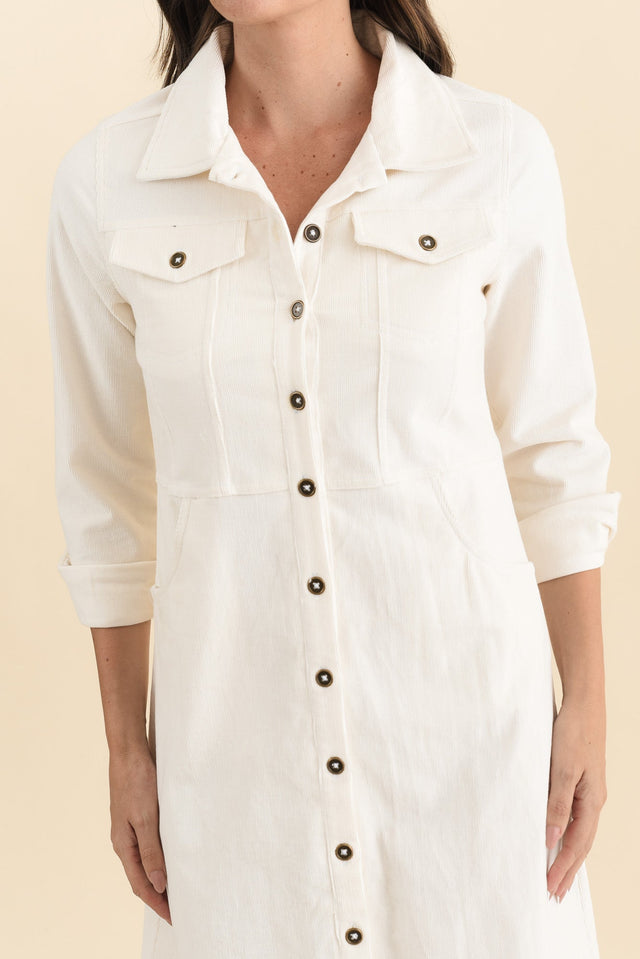 Bronwyn White Corduroy Button Dress,Brunette model,alt text|model:MJ image 6
