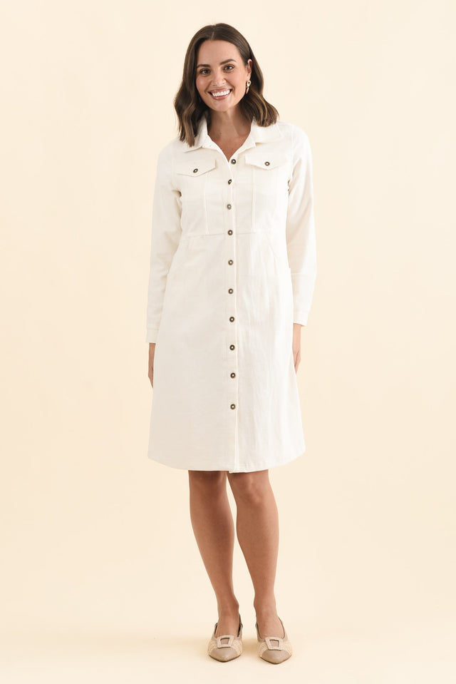 Bronwyn White Corduroy Button Dress,Brunette model,alt text|model:MJ image 7