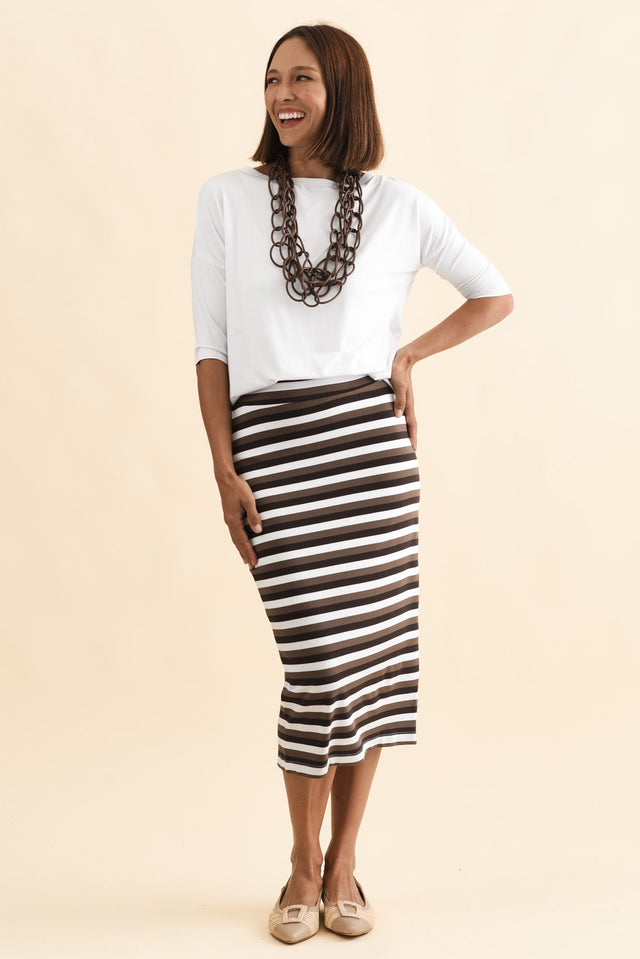 Brown Stripe Bamboo Maxi Tube Skirt,Brunette model,alt text|model:Cara image 7