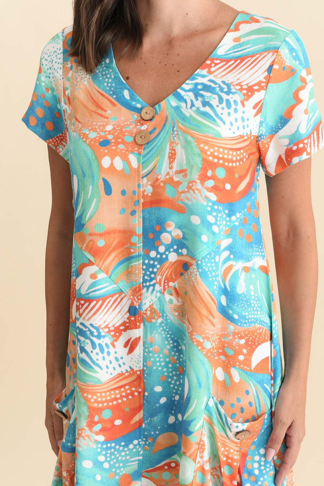 Bryant Orange Swirl Linen Cotton Dress,Brunette model,alt text|model:MJ image 6