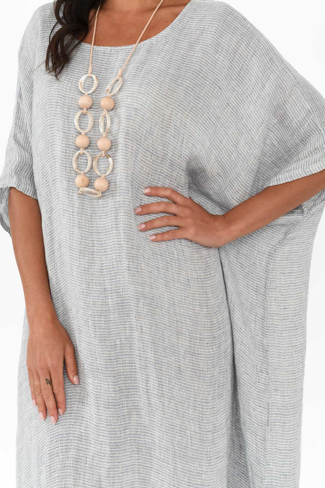 Buffy Light Blue Stripe Linen Kaftan,Brunette model,alt text|model:Brontie image 7
