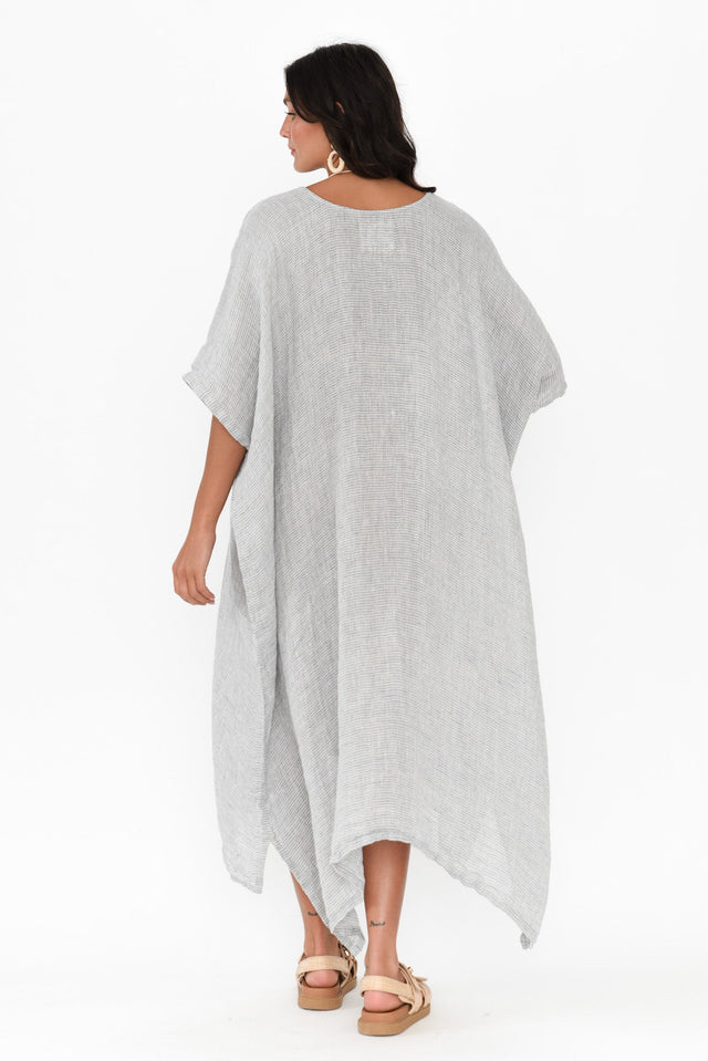 Buffy Light Blue Stripe Linen Kaftan,Brunette model,alt text|model:Brontie image 6