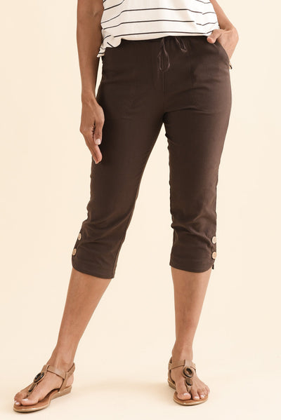 Bulimba Chocolate Cotton Capri Pants
