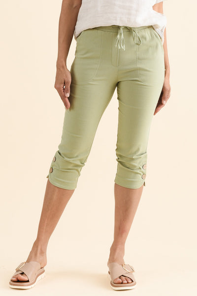 Bulimba Olive Cotton Capri Pants