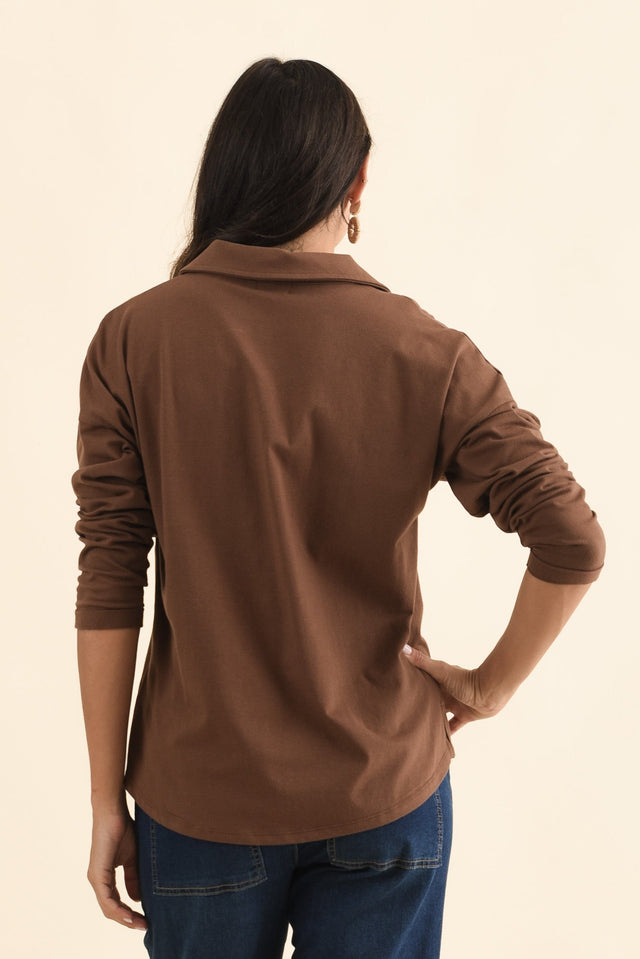 Butler Chocolate Collared Long Sleeve Top,Brunette model,alt text|model:Brontie image 5