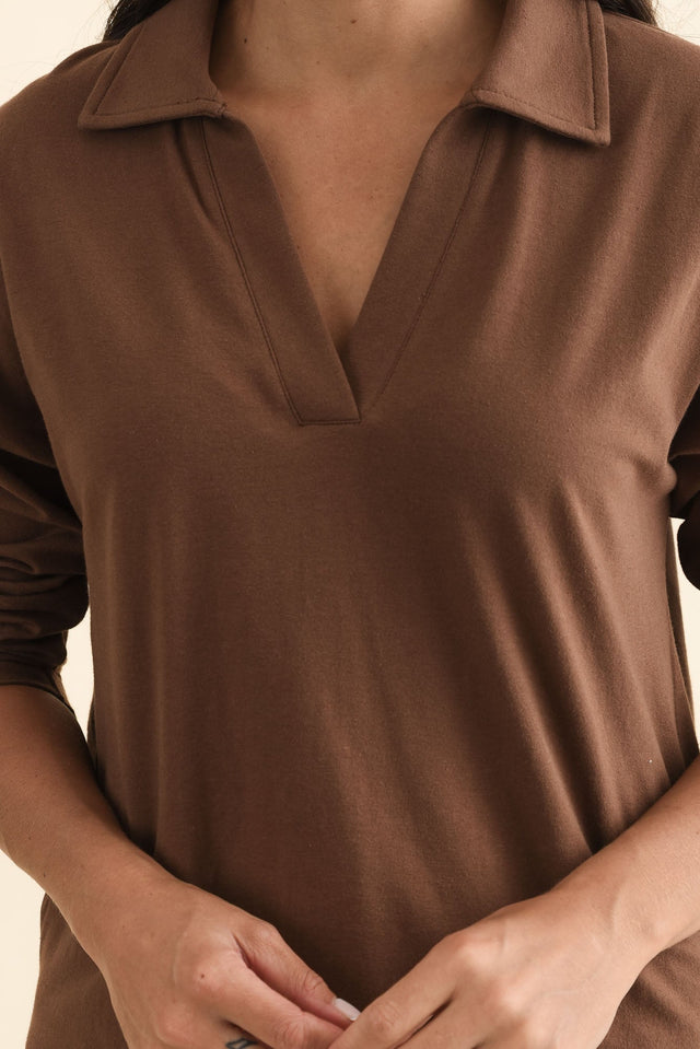 Butler Chocolate Collared Long Sleeve Top,Brunette model,alt text|model:Brontie image 6
