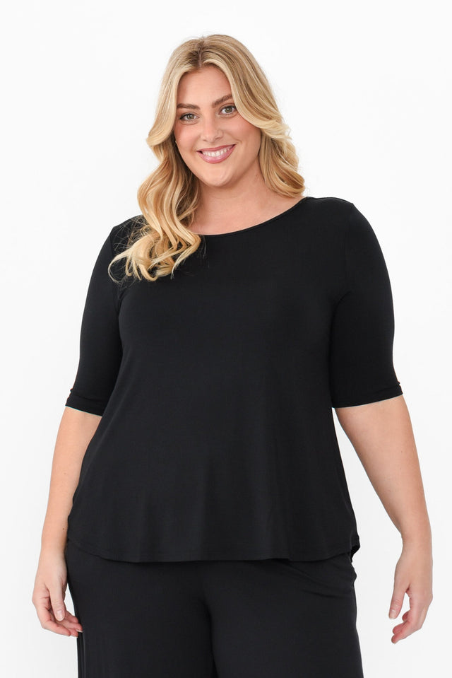 Buttery Black Half Sleeve Top,Blonde model,plus-size,curve-basics,curve-tops,plus-size-sleeved-tops,plus-size-basic-tops,alt text|model:Caitlin image 7
