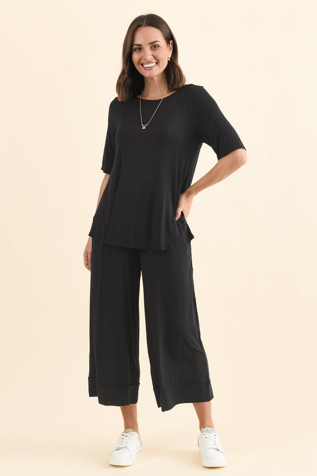 Buttery Black Half Sleeve Top,Brunette model,alt text|model:MJ image 6