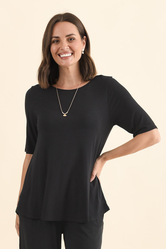 Buttery Black Half Sleeve Top,Brunette model,alt text|model:MJ