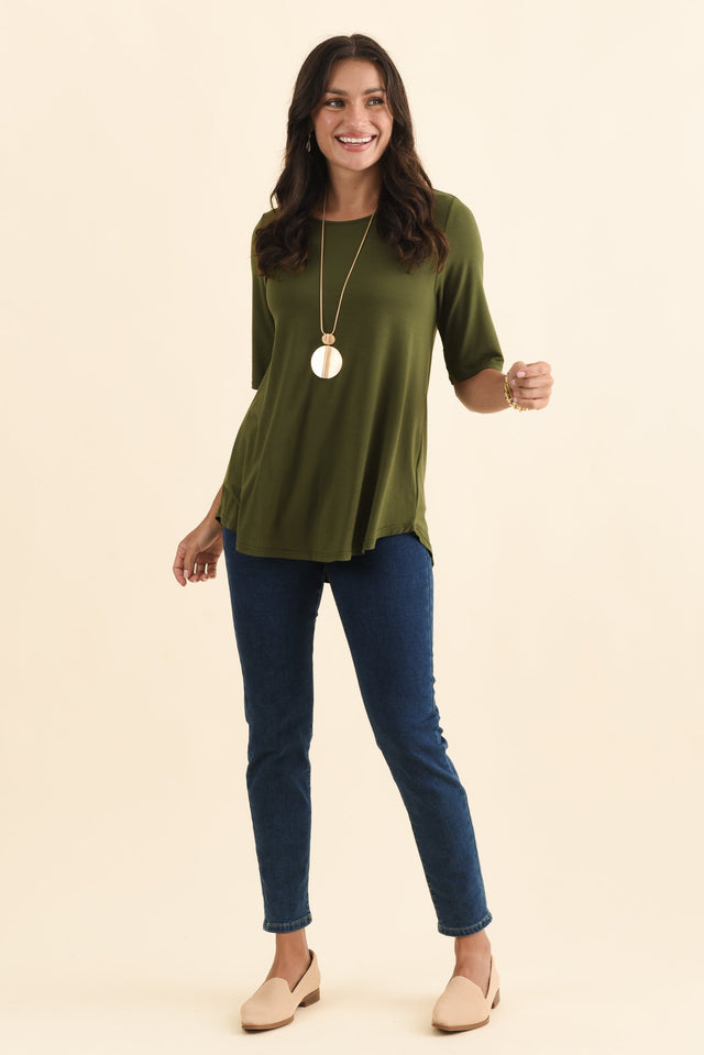Buttery Green Half Sleeve Top,Brunette model,alt text|model:Brontie image 7
