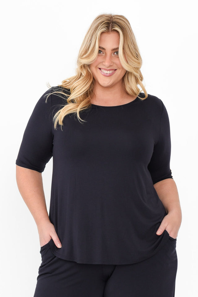 Buttery Navy Half Sleeve Top,Blonde model,alt text|model:Caitlin image 7