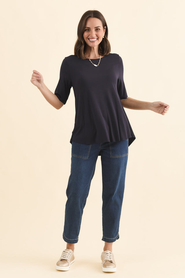 Buttery Navy Half Sleeve Top,Brunette model,alt text|model:MJ image 6