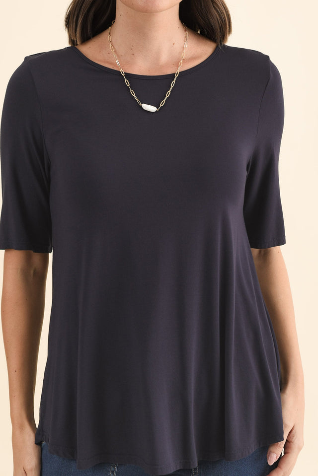 Buttery Navy Half Sleeve Top,Brunette model,alt text|model:MJ image 5