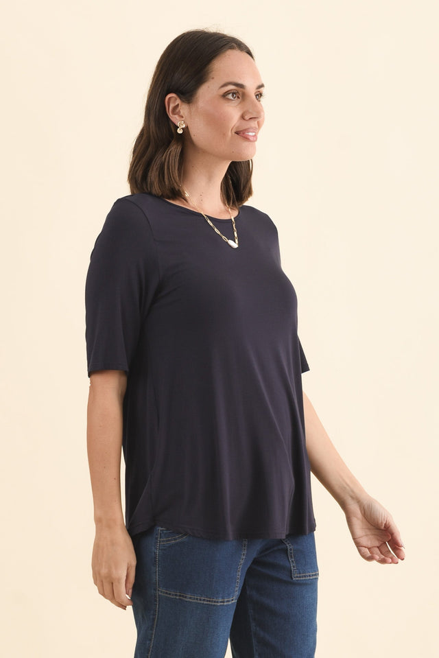 Buttery Navy Half Sleeve Top,Brunette model,alt text|model:MJ image 3