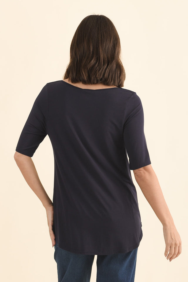 Buttery Navy Half Sleeve Top,Brunette model,alt text|model:MJ image 4