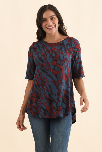 Buttery Red Brushstroke Half Sleeve Top