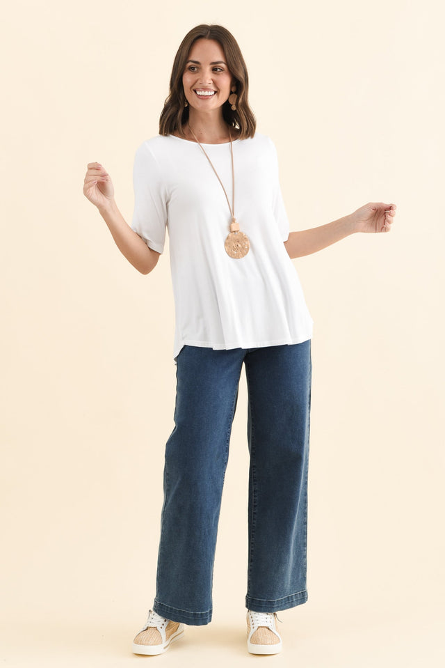 Buttery White Half Sleeve Top,Brunette model,alt text|model:MJ image 6