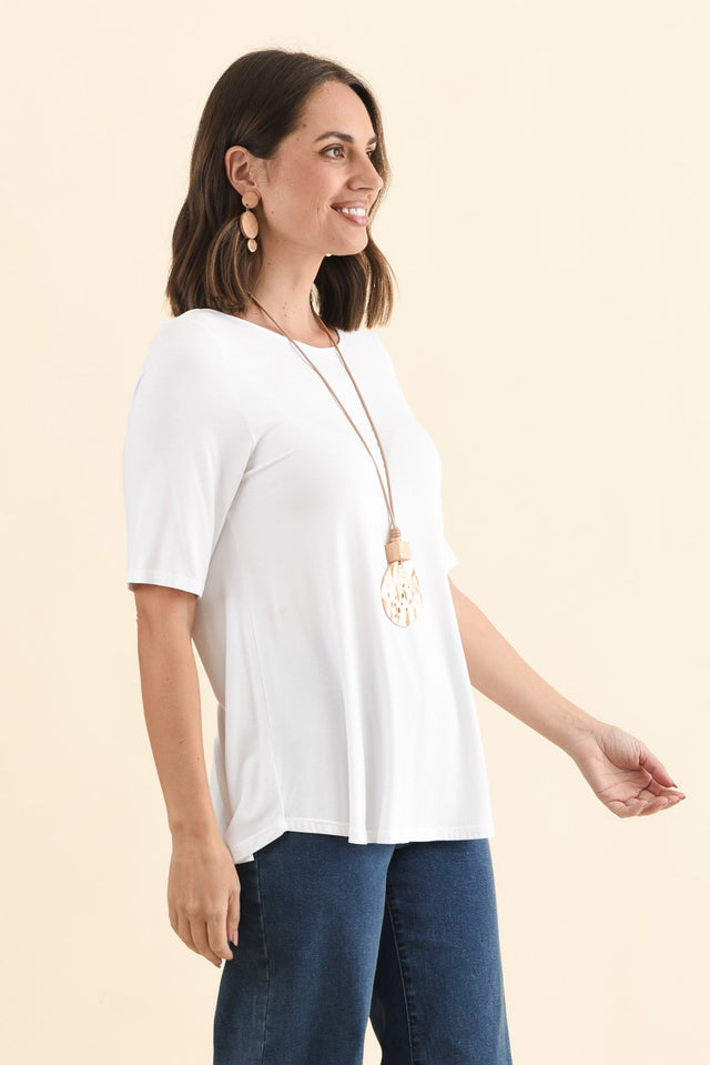 Buttery White Half Sleeve Top,Brunette model,alt text|model:MJ image 3