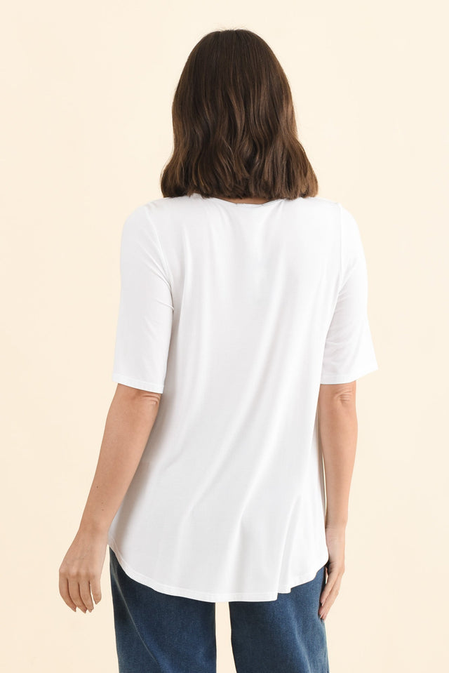 Buttery White Half Sleeve Top,Brunette model,alt text|model:MJ image 4