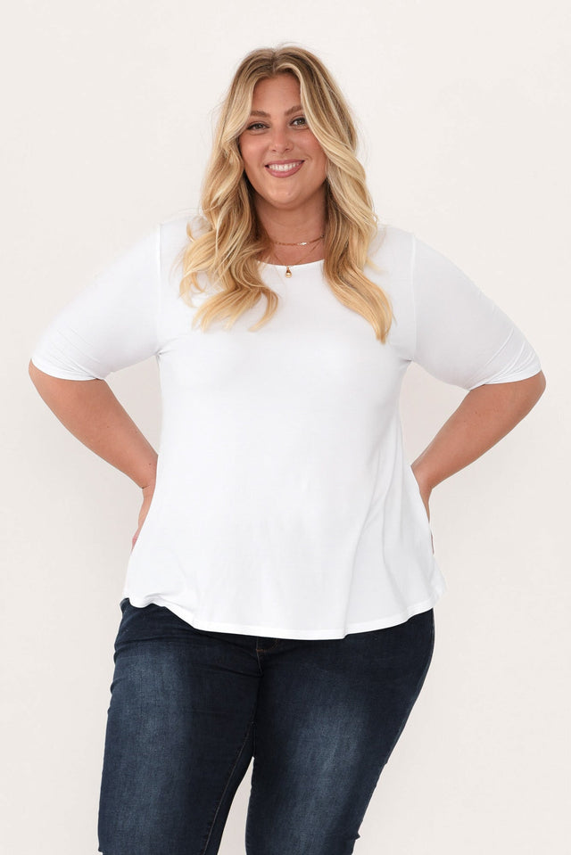Buttery White Half Sleeve Top,Blonde model,alt text|model:Caitlin image 7