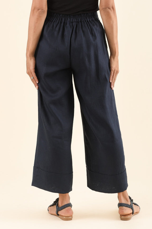 Cady Navy Linen Pants,Back,Brunette model,alt text|model:Cara image 4