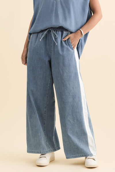 Callie Blue Contrast Denim Jogger Pants