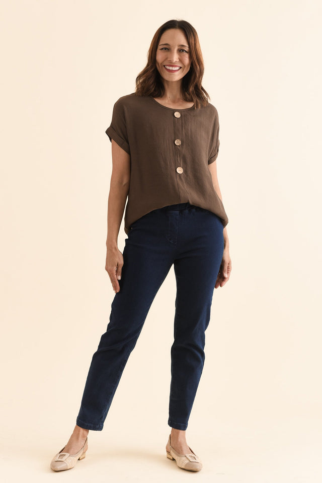 Callie Navy Cotton 7/8 Stretch Pants,Full Body,Brunette model,alt text|model:Cara image 6