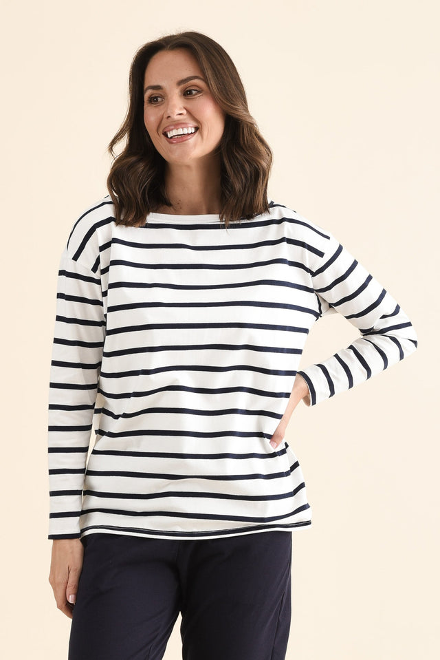 Calvin White Stripe Cotton Long Sleeve Tee image 1