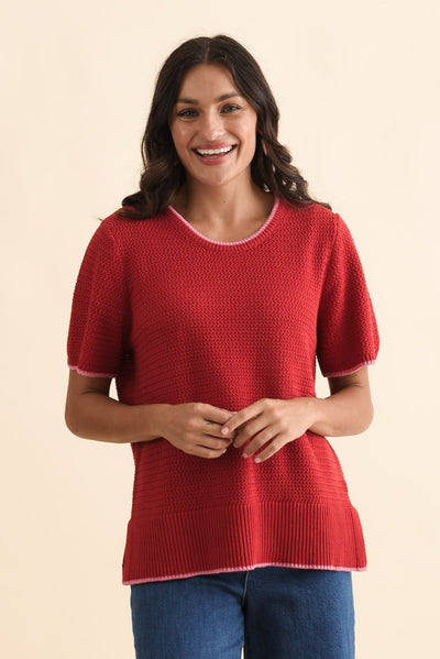 Camellia Red Cotton Knit Tee