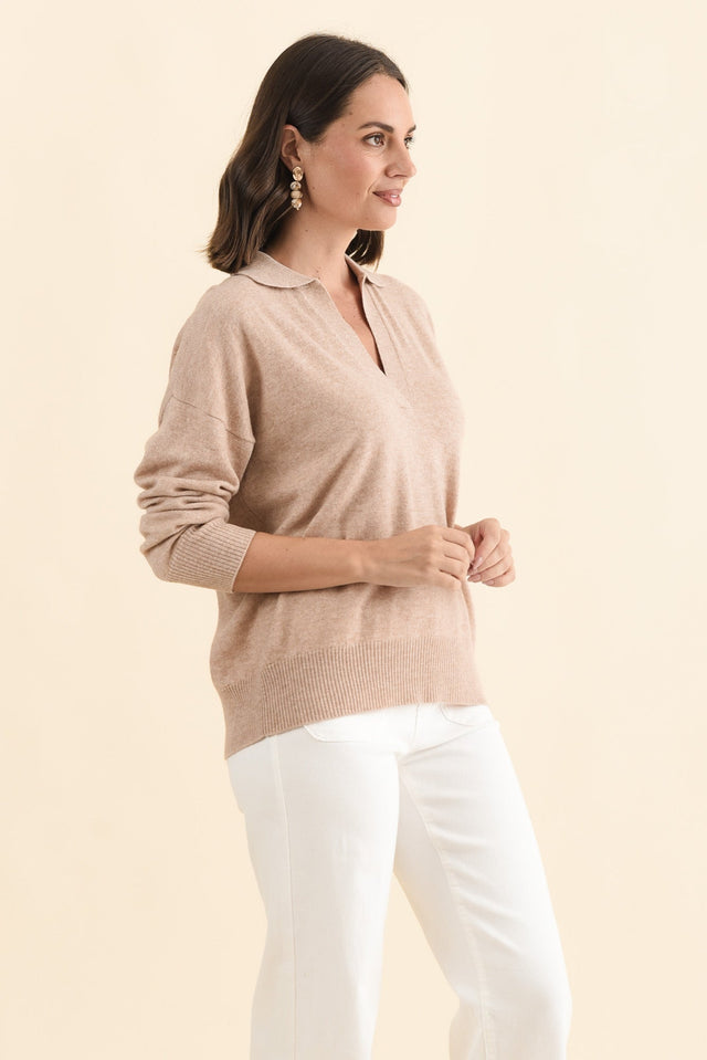 Camila Beige Wool Cashmere Jumper,Brunette model,alt text|model:MJ image 3