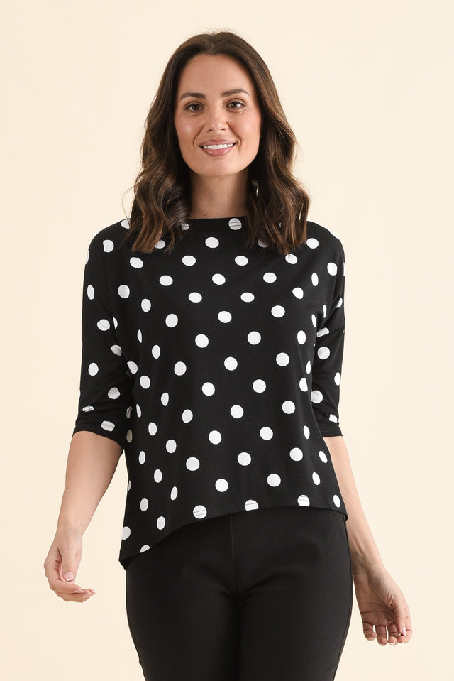 Camila Black Spot Bamboo Top,Front,Brunette model,alt text|model:MJ image 1