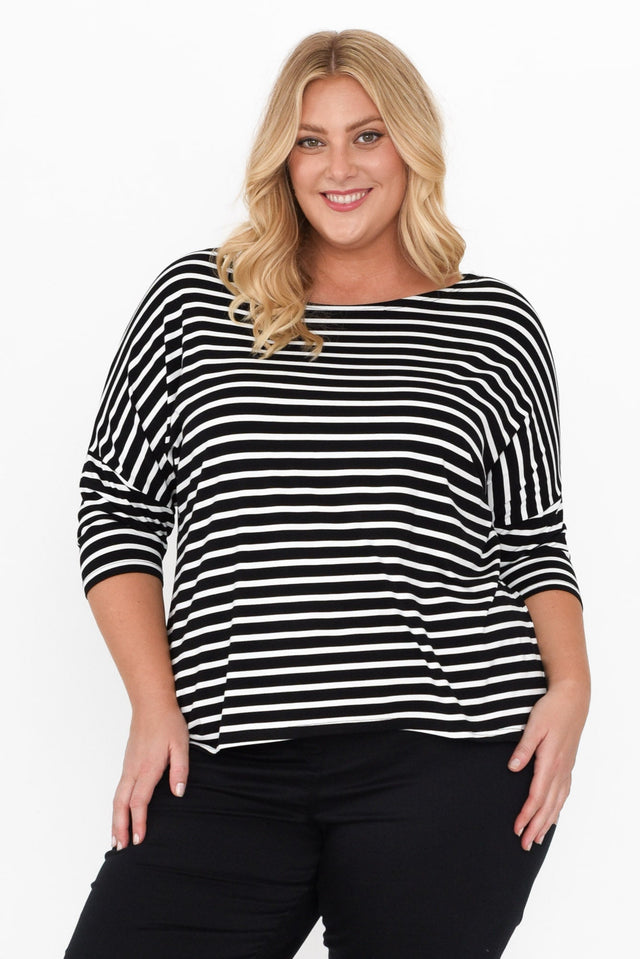 Camila Black Stripe Bamboo Top,Blonde model,plus-size,curve-tops,plus-size-sleeved-tops,plus-size-work-edit, alt text|model:Caitlin image 11