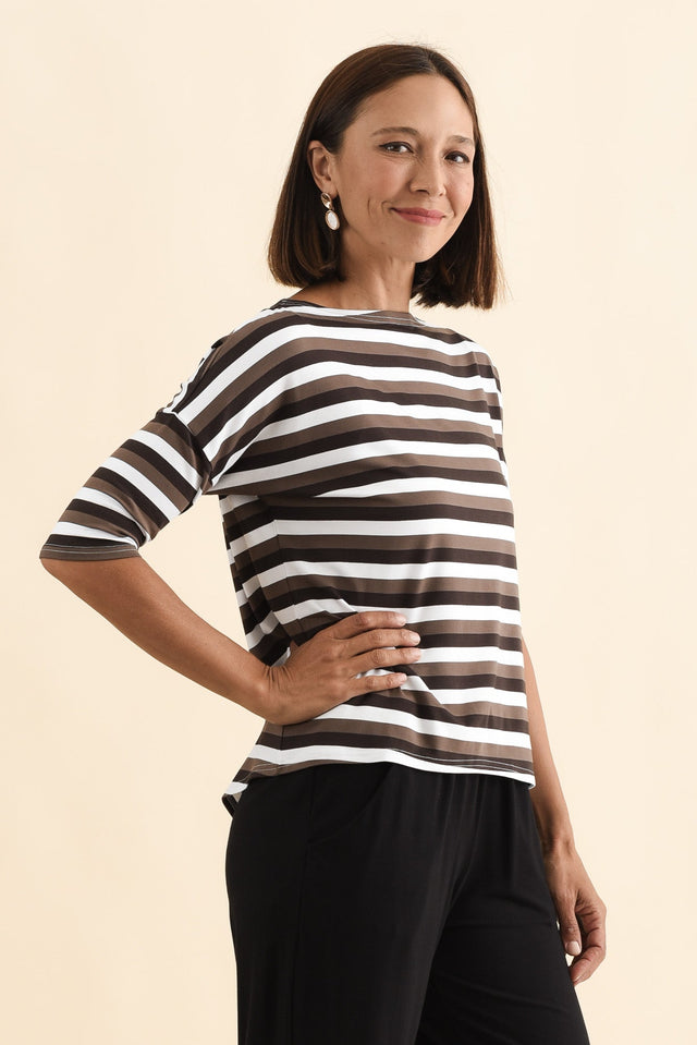 Camila Brown Stripe Bamboo Top,Brunette model,alt text|model:Cara image 5