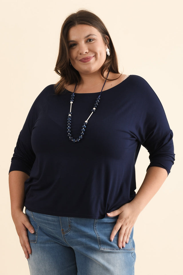 Camila Navy Bamboo Top,Brunette model,plus-size,curve-basics,curve-tops,plus-size-sleeved-tops,plus-size-basic-tops,alt text|model:Gabby image 10