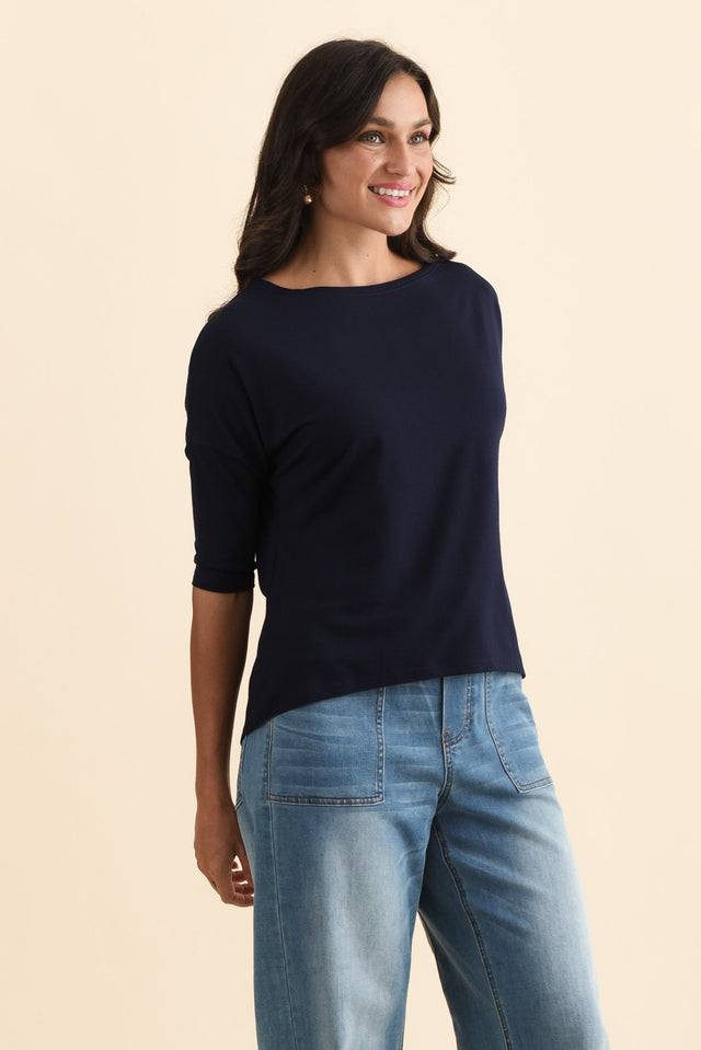 Camila Navy Bamboo Top,Brunette model,alt text|model:Brontie image 5