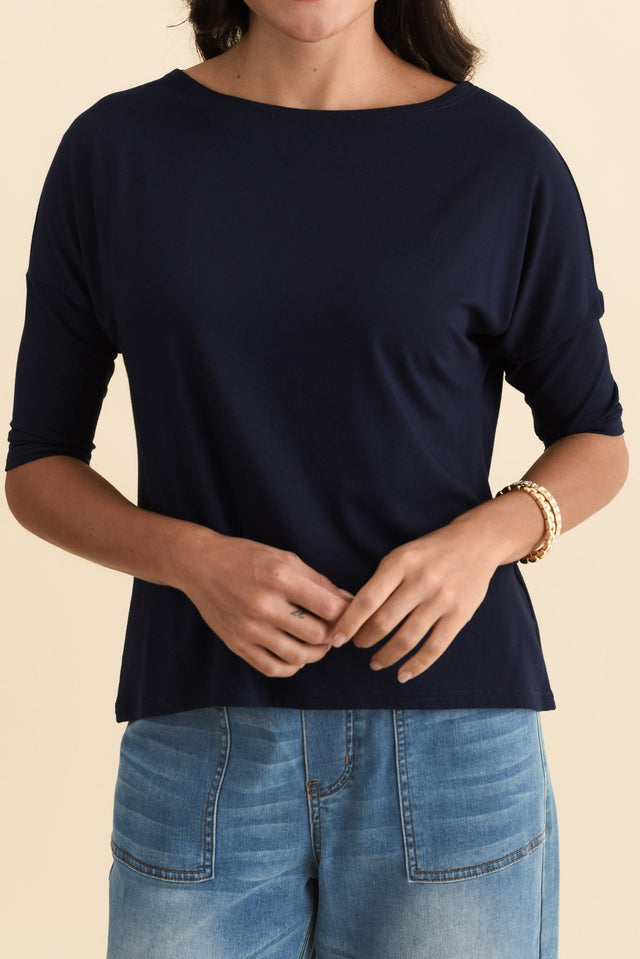 Camila Navy Bamboo Top,Brunette model,alt text|model:Brontie image 7