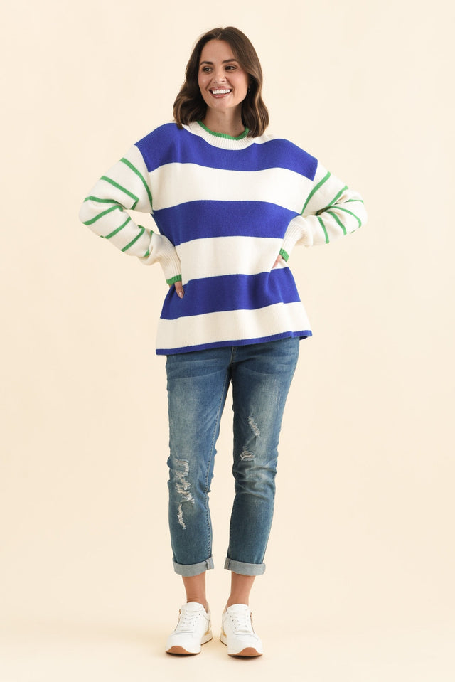 Camryn Blue Stripe Knit Jumper,Brunette model,alt text|model:MJ image 7