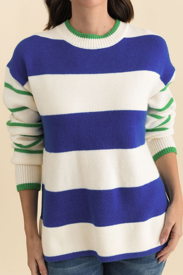 Camryn Blue Stripe Knit Jumper,Brunette model,alt text|model:MJ image 6