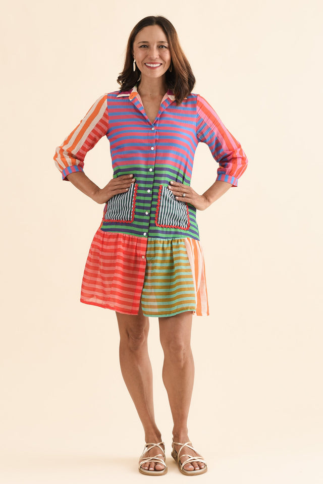 Canto Multi Stripe Cotton Collared Dress,Full Body,Brunette model,alt text|model:Cara image 2