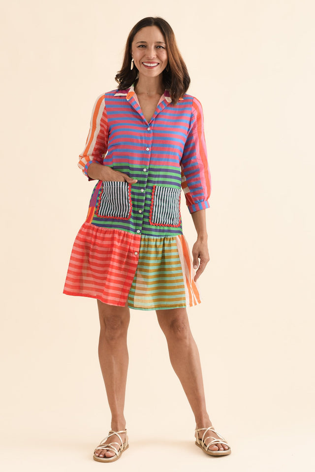 Canto Multi Stripe Cotton Collared Dress,Front,Brunette model,alt text|model:Cara image 1