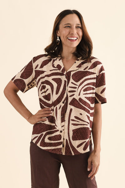 Cara Rust Abstract Cotton Collared Top