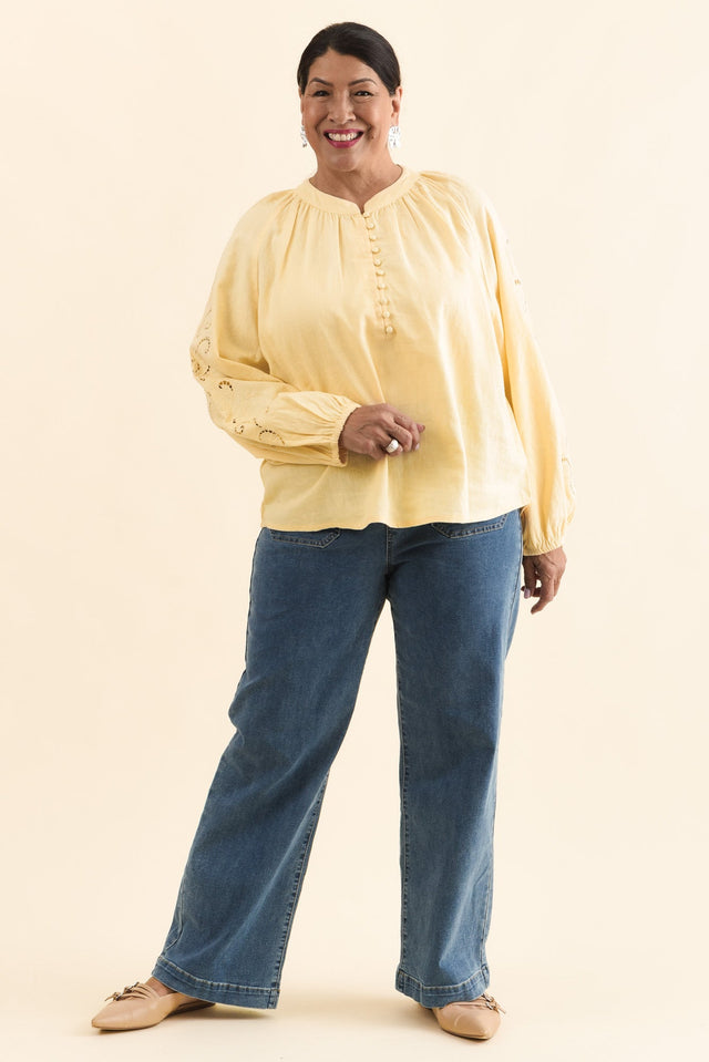 Carlson Cream Embroidered Blouse,Full Body,Brunette model,alt text|model:Pilita image 6