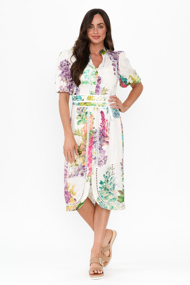 Carlyle Wisteria Alba Linen Blend Dress,Brunette model,alt text|model:Elouise image 7