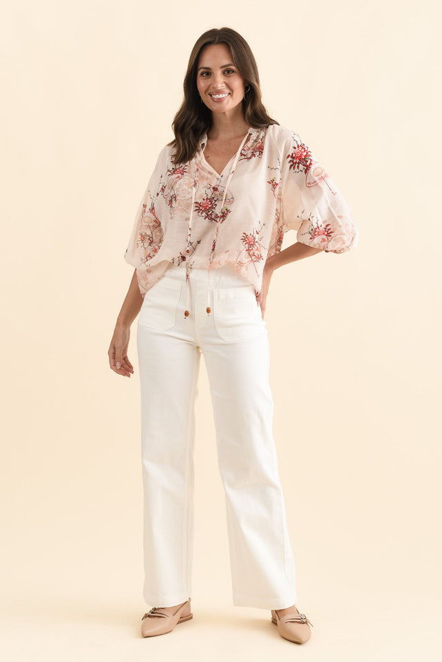 Carpenter Cream Stretch Jeans,Brunette model,alt text|model:MJ image 3