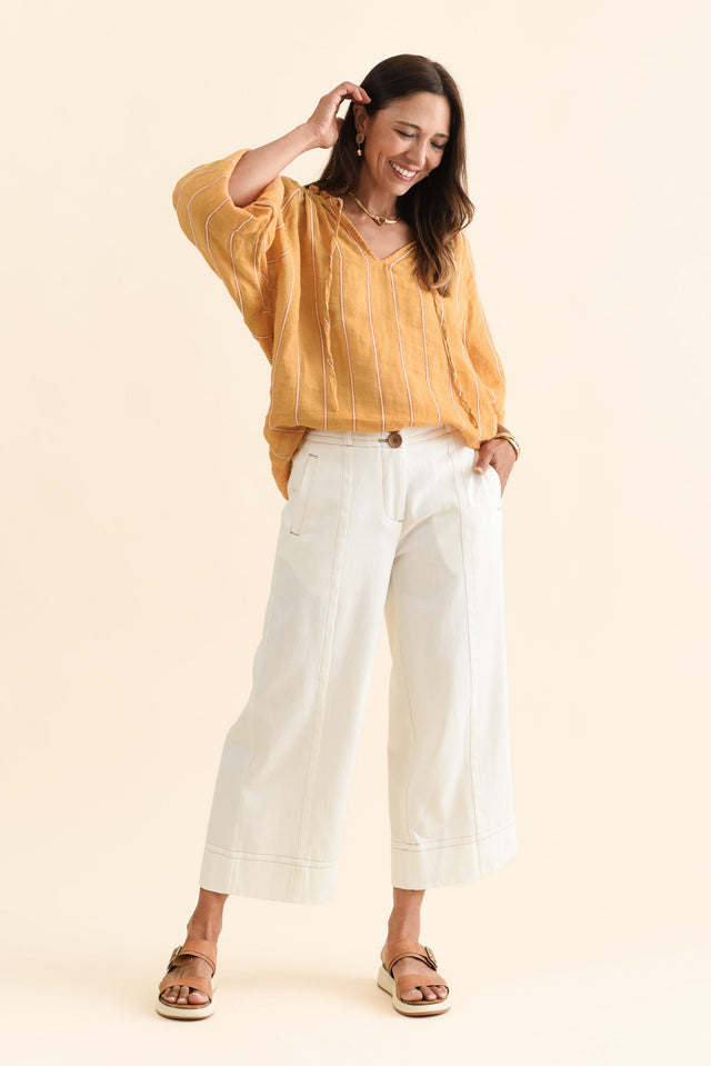 Carsen Cream Wide Leg Jeans,Brunette model,alt text|model:Cara image 8