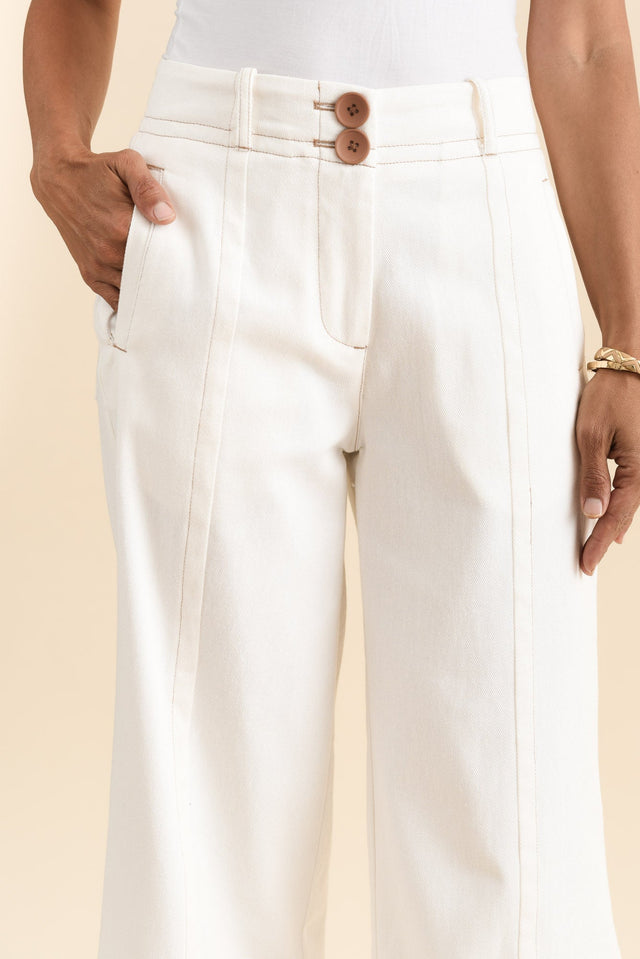 Carsen Cream Wide Leg Jeans,Brunette model,alt text|model:Cara image 7