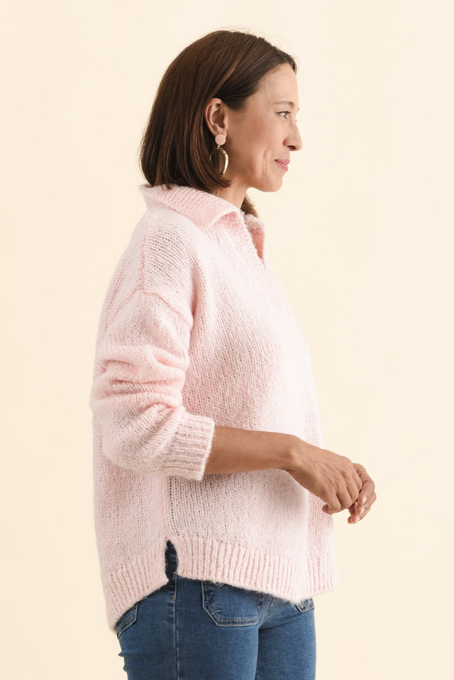 Carson Pink Collared Knit Jumper,Brunette model,alt text|model:Cara image 5
