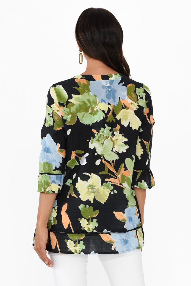 Cassidy Navy Flower Cotton Sleeved Top,Brunette model,alt text|model:Cara image 5