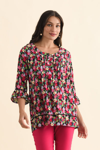Cassidy Pink Poppy Cotton Sleeved Top
