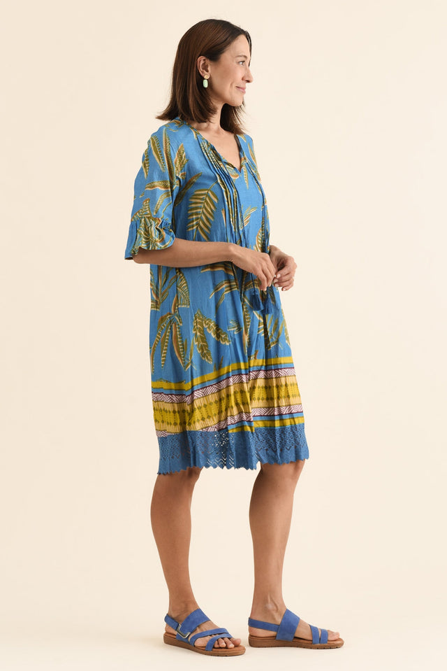 Cayman Blue Island Cotton Tunic Dress,Side,Brunette model,alt text|model:Cara image 3